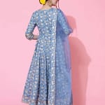 Indian Ethnic Style Blue Pure Cotton Floral Dress With Printed Casual Daily Three Piece Set Shivering Indian Saree Indian Sari