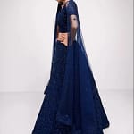 Navy Blue Lehenga Choli Prom Dresses with Wrap Embroidered Indian Choli With Soft Net Dupatta Long Sleeve Evening Gown