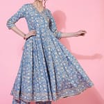 Indian Ethnic Style Blue Pure Cotton Floral Dress With Printed Casual Daily Three Piece Set Shivering Indian Saree Indian Sari