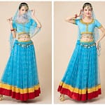 New Women's Indian Boho Bollywood Belly Dance Hippie Gypsy Dress Belly Dance Costume Top Long Skirt  Belt Sari headpiece Blue