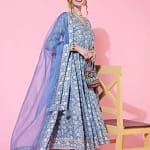 Indian Ethnic Style Blue Pure Cotton Floral Dress With Printed Casual Daily Three Piece Set Shivering Indian Saree Indian Sari