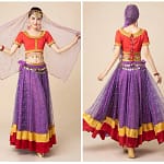 New Women's Indian Boho Bollywood Belly Dance Hippie Gypsy Dress Belly Dance Costume Top Long Skirt  Belt Sari headpiece Blue