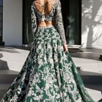 Emerald Green and Gold Lehenga Traditional Wedding Dresses Long sleeve Indian Two Pieces Lace Bridal Gown Wear rove de mariée