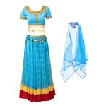 New Women's Indian Boho Bollywood Belly Dance Hippie Gypsy Dress Belly Dance Costume Top Long Skirt  Belt Sari headpiece Blue