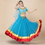 New Women's Indian Boho Bollywood Belly Dance Hippie Gypsy Dress Belly Dance Costume Top Long Skirt  Belt Sari headpiece Blue