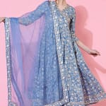 Indian Ethnic Style Blue Pure Cotton Floral Dress With Printed Casual Daily Three Piece Set Shivering Indian Saree Indian Sari