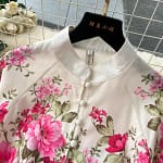 Elegant Gorgeous Print Flower Dresses Women Stand Collar Long Lantern Sleeve Linen Belt Single-Breasted Maxi Robe Clothes 6235