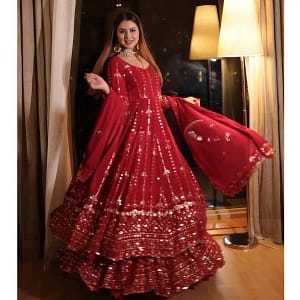 Women Lehenga Kurta with Dupatta Set Hot Red Kurta Kurti Sets