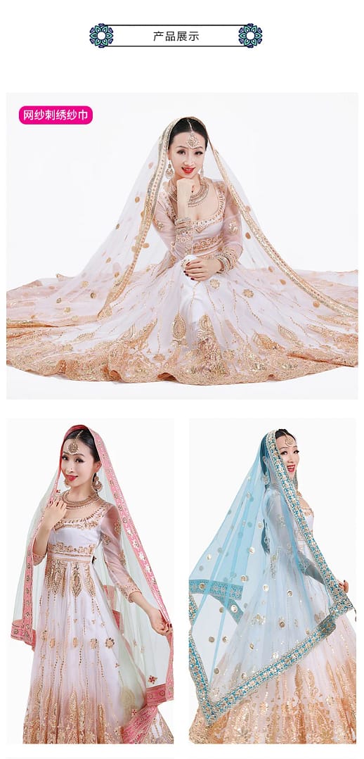 Indian Sari Scarf Mesh Embroidery Ethnic India Pakistan Clothing Silk Headscarf Muslim Shawl Hijab Scarves Women (Only Dupattas)