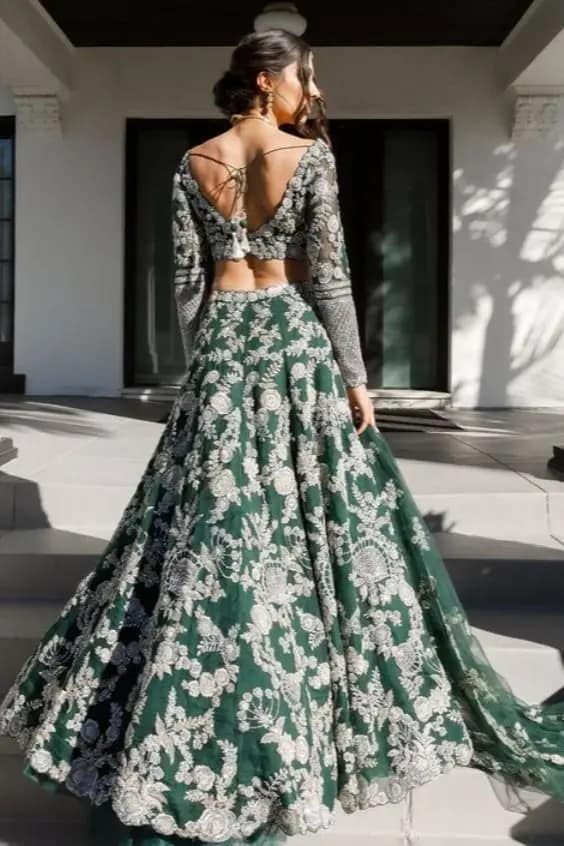 Emerald Green and Gold Lehenga Traditional Wedding Dresses Long sleeve Indian Two Pieces Lace Bridal Gown Wear rove de mariée