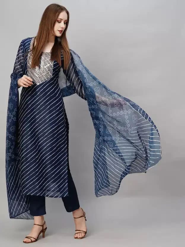 Women's Cotton Blend Kurti Pant Set Indian Salwar Kameez Suit