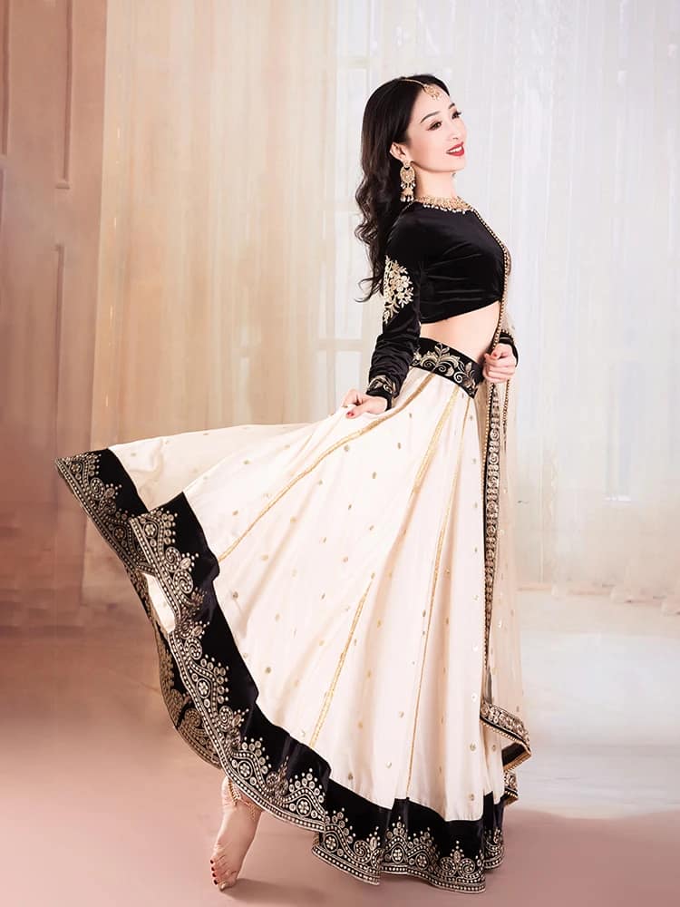 2022 India Clothing Sarees For Performance Woman  Lehenga Choli Black Belly Dancing Dress Nepal Pakistan Embroideried Lady Dress