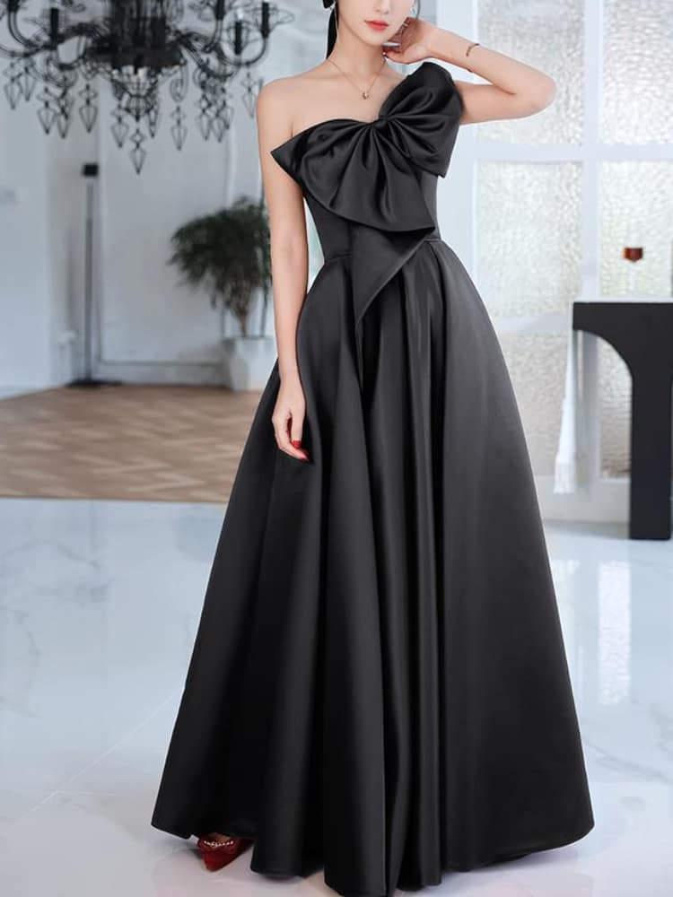Elegant Temperament Prom Vestidos Bow Draped One-shoulder Strapless Cross Lace Up Graduation Dress Trendy Party Evening Dresses