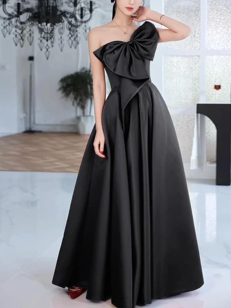 Elegant Temperament Prom Vestidos Bow Draped One-shoulder Strapless Cross Lace Up Graduation Dress Trendy Party Evening Dresses