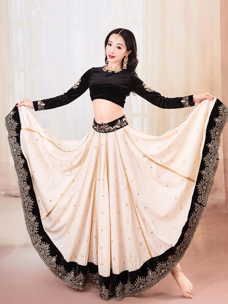 2022 India Clothing Sarees For Performance Woman  Lehenga Choli Black Belly Dancing Dress Nepal Pakistan Embroideried Lady Dress