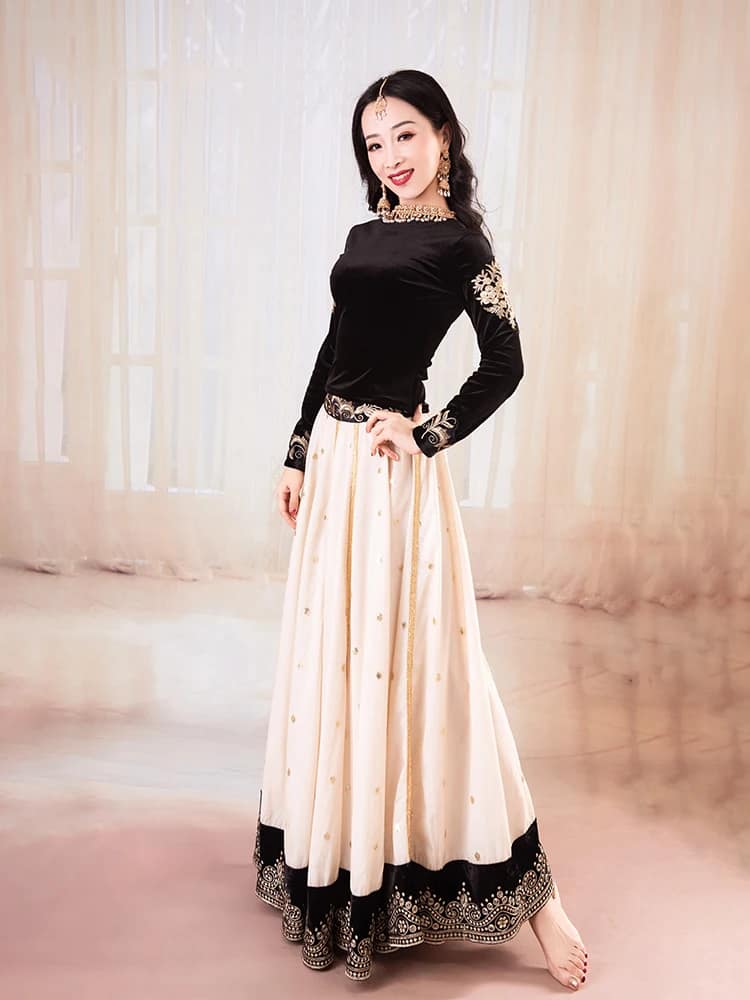 2022 India Clothing Sarees For Performance Woman  Lehenga Choli Black Belly Dancing Dress Nepal Pakistan Embroideried Lady Dress