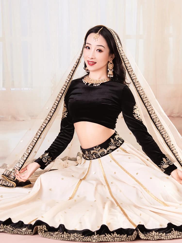 2022 India Clothing Sarees For Performance Woman  Lehenga Choli Black Belly Dancing Dress Nepal Pakistan Embroideried Lady Dress