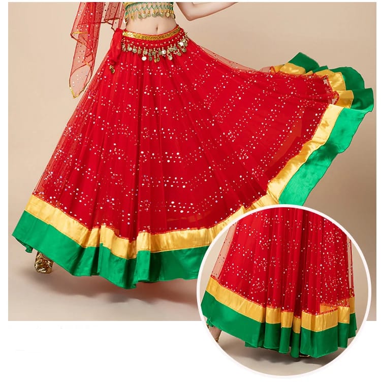 New Women's Indian Boho Bollywood Belly Dance Hippie Gypsy Dress Belly Dance Costume Top Long Skirt  Belt Sari headpiece Blue