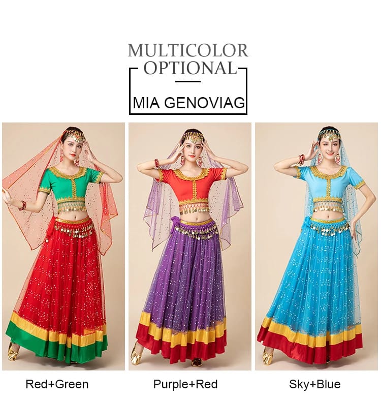 New Women's Indian Boho Bollywood Belly Dance Hippie Gypsy Dress Belly Dance Costume Top Long Skirt  Belt Sari headpiece Blue