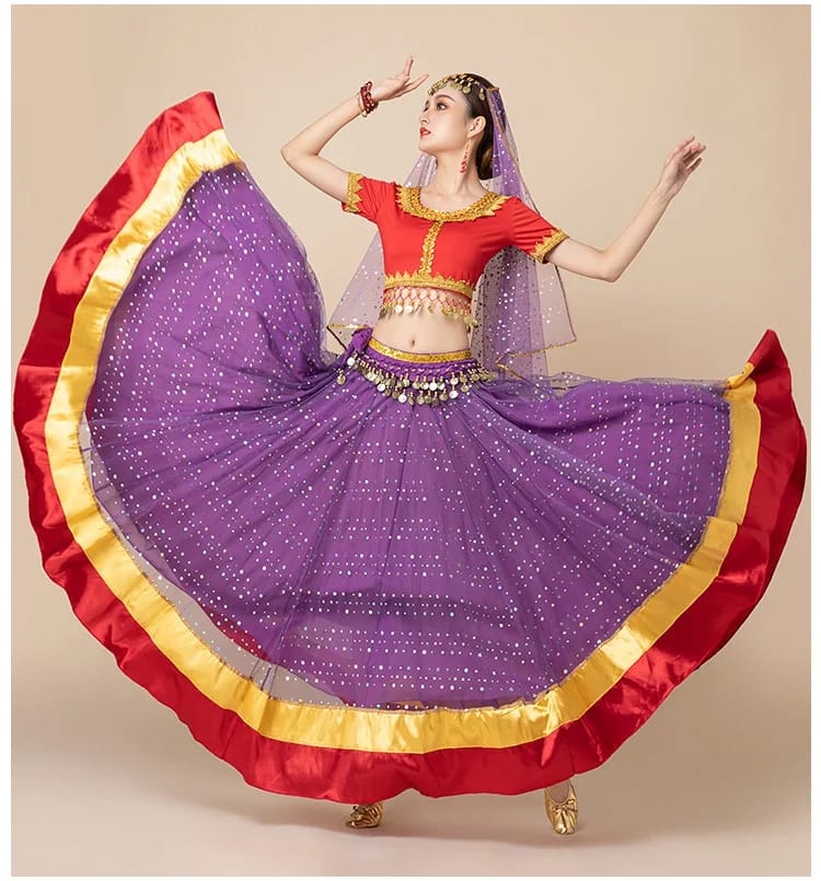 New Women's Indian Boho Bollywood Belly Dance Hippie Gypsy Dress Belly Dance Costume Top Long Skirt  Belt Sari headpiece Blue