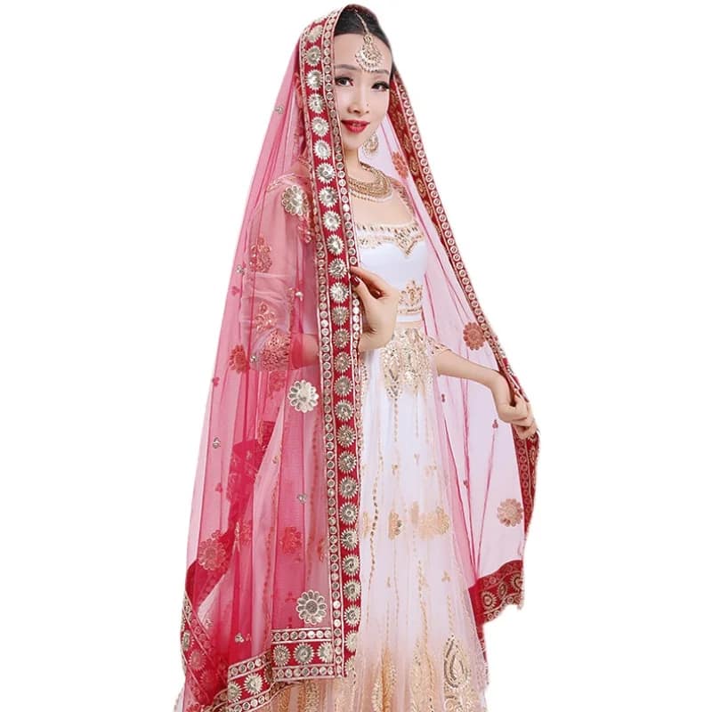Indian Sari Scarf Mesh Embroidery Ethnic India Pakistan Clothing Silk Headscarf Muslim Shawl Hijab Scarves Women (Only Dupattas)