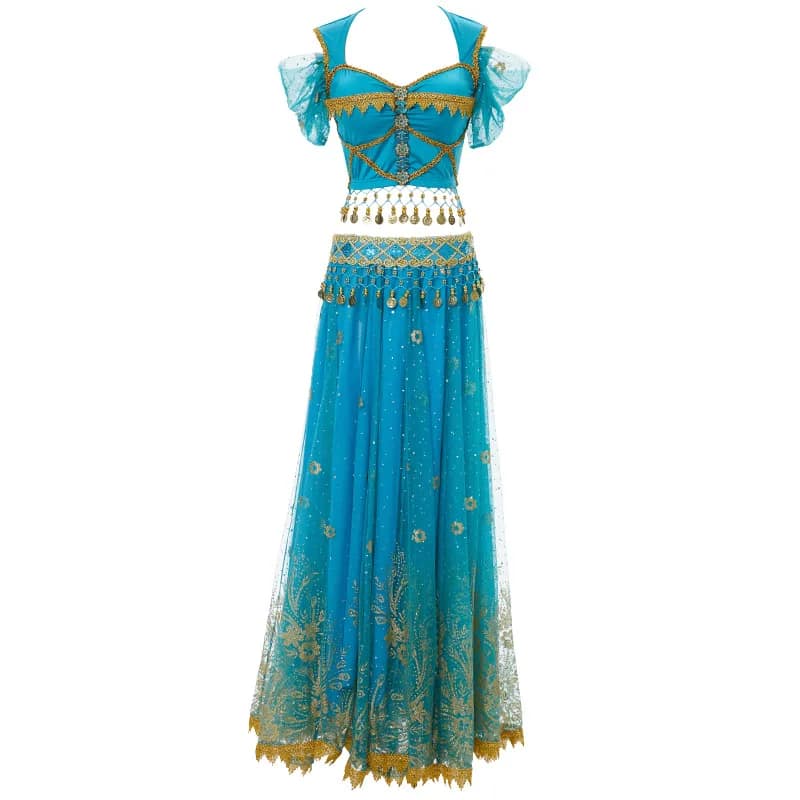New Women's Indian Boho Bollywood Belly Dance Hippie Gypsy Dress Belly Dance Costume Top Long Skirt  Belt Sari headpiece Blue